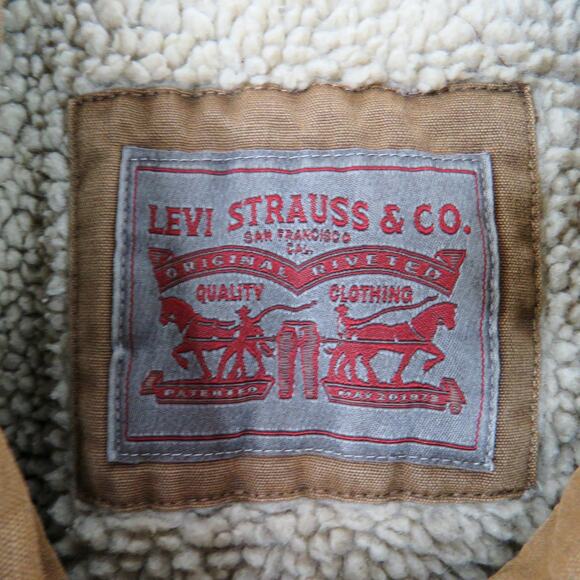 Levi's Men's Brown Sherpa Lined Trucker Jacket Utility Jacket Large - Picture 6 of 7
